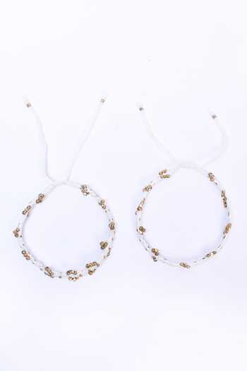 Nayaab By Aleezeh_White Thread, Bead Embellished Anklets- Set Of 2_Online_at_Aza_Fashions