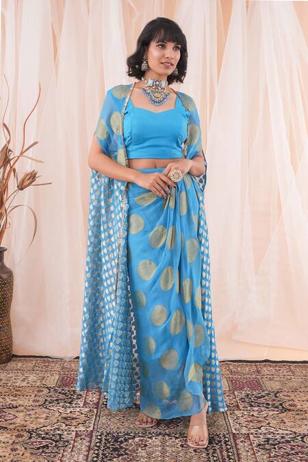 Shop Farha Syed Blue Modal, Georgette, Taffeta Embroidery Sweetheart Neck Cape Skirt Set Online at Aza Fashions Shop_Farha Syed_Blue Modal, Georgette, Taffeta Embroidery Sweetheart Neck Cape Skirt Set _Online_at_Aza_Fashions