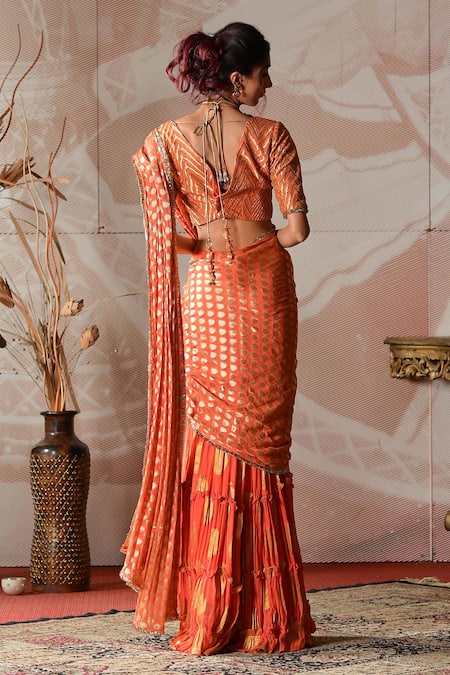 Farha Syed Embroidered Pre-Draped Sharara Saree With Blouse 