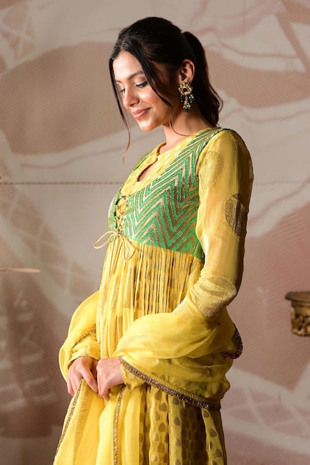 Buy Farha Syed Yellow Georgette, Satin, Organza, Brocade Embroidery, Hand Jacket Anarkali Set Online at Aza Fashions Buy_Farha Syed_Yellow Georgette, Satin, Organza, Brocade Embroidery, Hand Jacket Anarkali Set _Online_at_Aza_Fashions