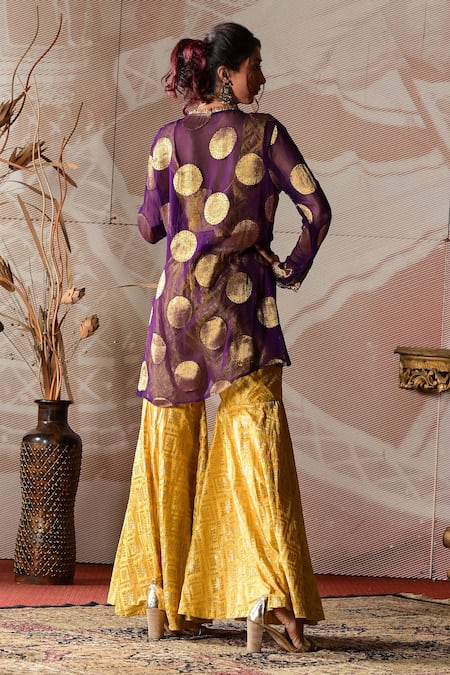 Shop_Farha Syed_Purple Georgette, Brocade Embroidery Square Neck Jacket Sharara Set _at_Aza_Fashions