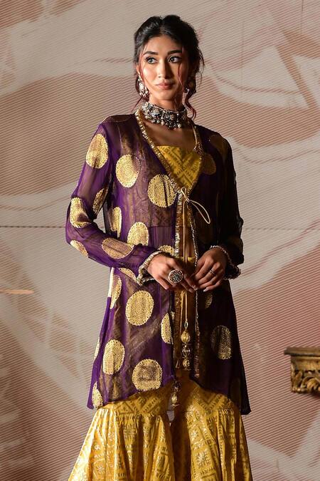 Shop_Farha Syed_Purple Georgette, Brocade Embroidery Square Neck Jacket Sharara Set _Online_at_Aza_Fashions