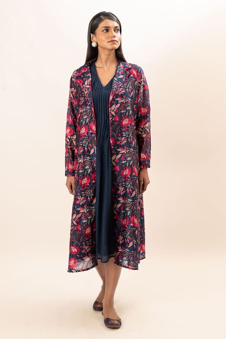 Oshi By Shikha Pleated Dress With Floral Print Jacket 