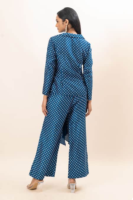 Shop Oshi By Shikha Blue Silk, Taffeta Embroidery Floral Print Blazer And Pant Set at Aza Fashions Shop_Oshi By Shikha_Blue Silk, Taffeta Embroidery Floral Print Blazer And Pant Set _at_Aza_Fashions