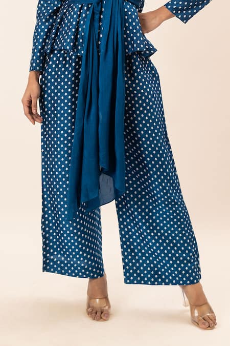 Oshi By Shikha Blue Silk, Taffeta Embroidery Floral Print Blazer And Pant Set Online at Aza Fashions Oshi By Shikha_Blue Silk, Taffeta Embroidery Floral Print Blazer And Pant Set _Online_at_Aza_Fashions