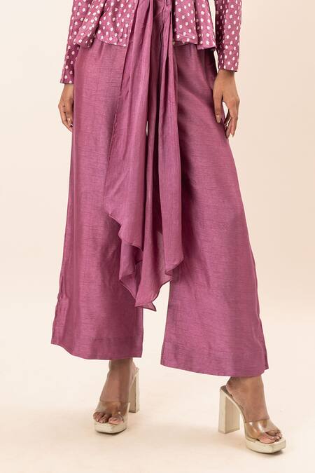 Oshi By Shikha Purple Silk, Taffeta Printed Tie-up Blazer And Pant Set at Aza Fashions Oshi By Shikha_Purple Silk, Taffeta Printed Tie-up Blazer And Pant Set _at_Aza_Fashions