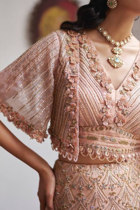 Label Rsd_Rose Gold Satin, Organza Beads, Sequins, Hand Ombre Lehenga With Blouse_Online_at_Aza_Fashions