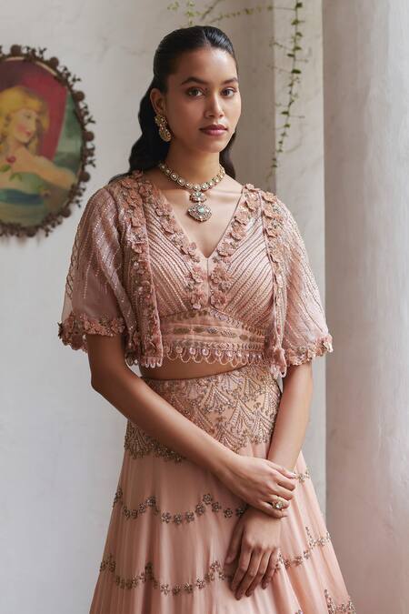 Buy_Label Rsd_Rose Gold Satin, Organza Beads, Sequins, Hand Ombre Lehenga With Blouse_Online_at_Aza_Fashions