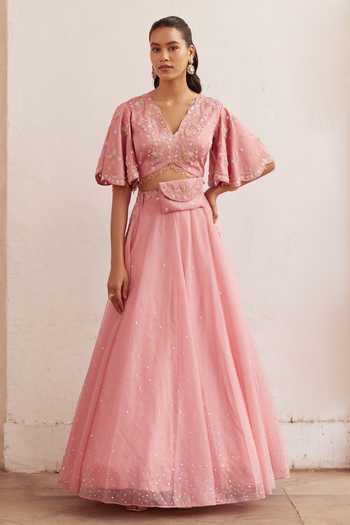 Label Rsd Pink Organza, Satin Sequins, Pearls, Tassels, Embroidery, Lehenga With Blouse 1