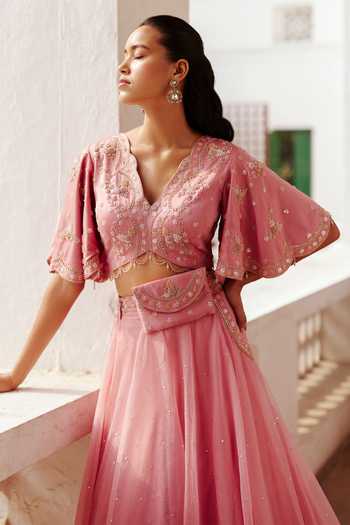 Label Rsd Pink Organza, Satin Sequins, Pearls, Tassels, Embroidery, Lehenga With Blouse 3