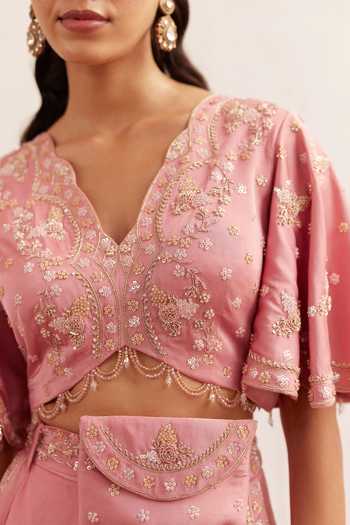 Label Rsd Pink Organza, Satin Sequins, Pearls, Tassels, Embroidery, Lehenga With Blouse 4