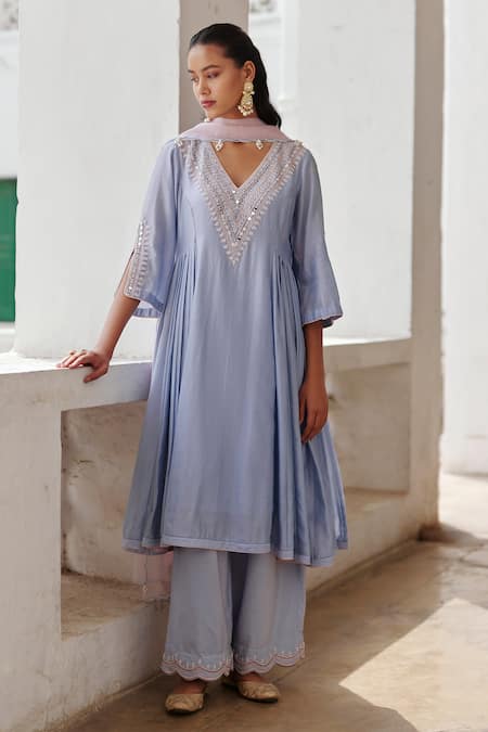 Label RSD Floral Hand Embroidered Long A-line Kurta Set 