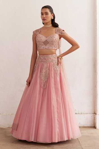 Buy Label Rsd Pink Silk, Organza Pearls, Sequins, Tassels, Floral Hand Lehenaga With Blouse at Aza Fashions Buy_Label Rsd_Pink Silk, Organza Pearls, Sequins, Tassels, Floral Hand Lehenaga With Blouse_at_Aza_Fashions