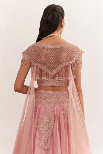 Label Rsd_Pink Silk, Organza Pearls, Sequins, Tassels, Floral Hand Lehenaga With Blouse_Online_at_Aza_Fashions