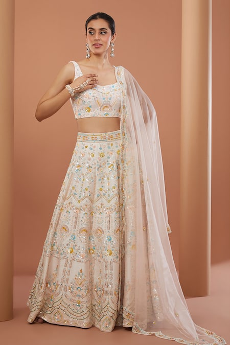 House Of Supriya_Pink , Organza Beads, Embroidery Raw Hand Bridal Lehenga Set _Online_at_Aza_Fashions