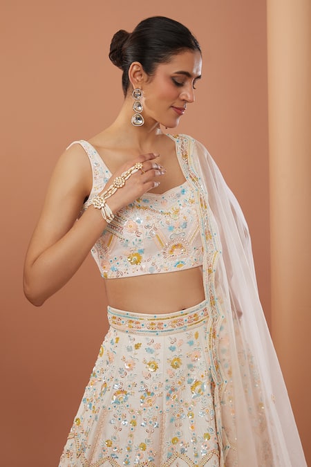 Shop_House Of Supriya_Pink , Organza Beads, Embroidery Raw Hand Bridal Lehenga Set _Online_at_Aza_Fashions