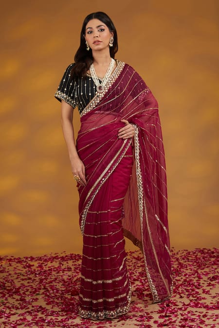 House Of Supriya Linear Embroidered Saree With Blouse 