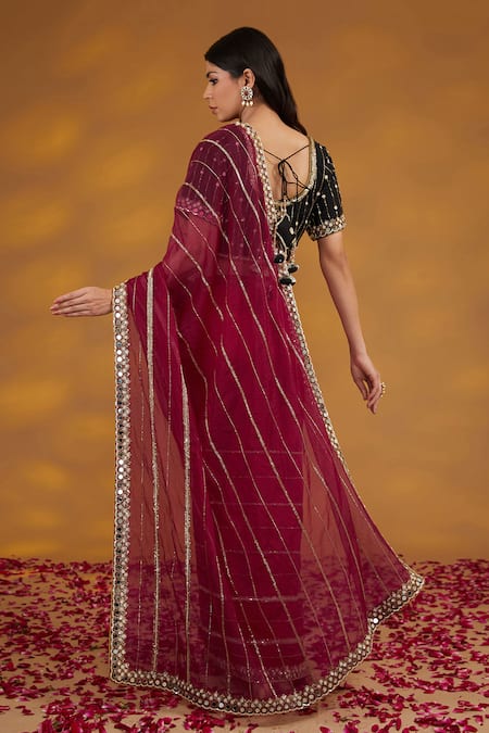 House Of Supriya Linear Embroidered Saree With Blouse 