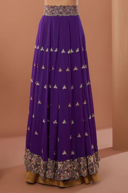 Buy_House Of Supriya_Purple Silk Zari, Embroidery V-neck Floral Lehenga And Koti Blouse Set _Online_at_Aza_Fashions