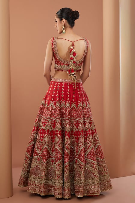 Shop House Of Supriya Red Silk Organza, Silk, Cotton Beads, Zari Bahar Embroidered Bridal Lehenga Set at Aza Fashions Shop_House Of Supriya_Red Silk Organza, Silk, Cotton Beads, Zari Bahar Embroidered Bridal Lehenga Set _at_Aza_Fashions