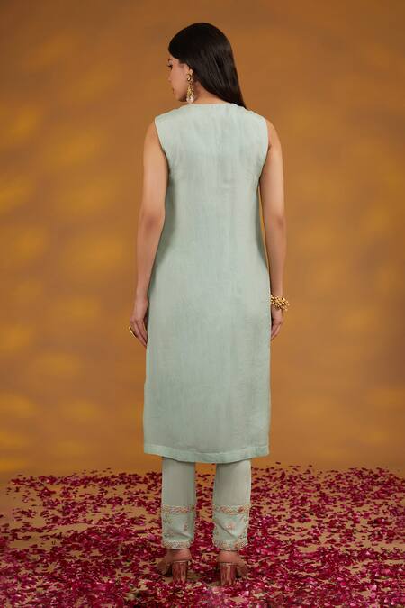 Shop House Of Supriya Blue Organza, Sequins, Beads, Mughal Jharokha Zardozi Kurta Pant Set at Aza Fashions Shop_House Of Supriya_Blue Organza, Sequins, Beads, Mughal Jharokha Zardozi Kurta Pant Set _at_Aza_Fashions