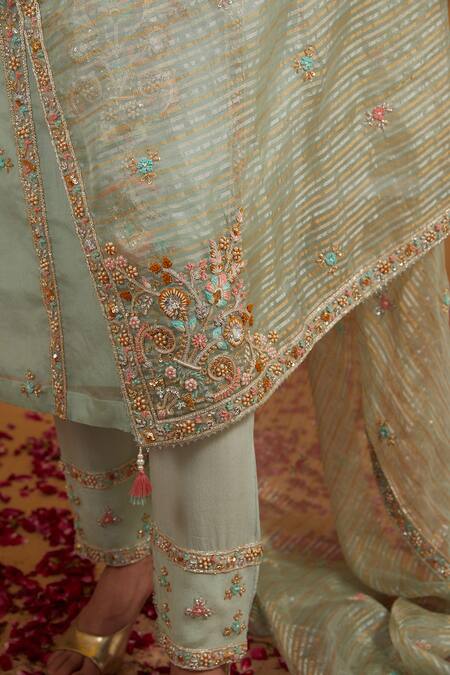 House Of Supriya Blue Organza, Sequins, Beads, Mughal Jharokha Zardozi Kurta Pant Set at Aza Fashions House Of Supriya_Blue Organza, Sequins, Beads, Mughal Jharokha Zardozi Kurta Pant Set _at_Aza_Fashions