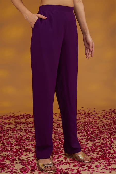 Buy_House Of Supriya_Purple Georgette, Denim Mirrors, Zari Zardozi And Embroidered Kurta Pant Set _Online_at_Aza_Fashions