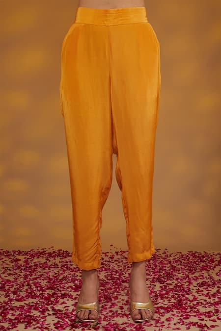 Buy_House Of Supriya_Yellow Georgette, Organza, Denim Sequins, Florid Embroidered Anarkali Set _Online_at_Aza_Fashions