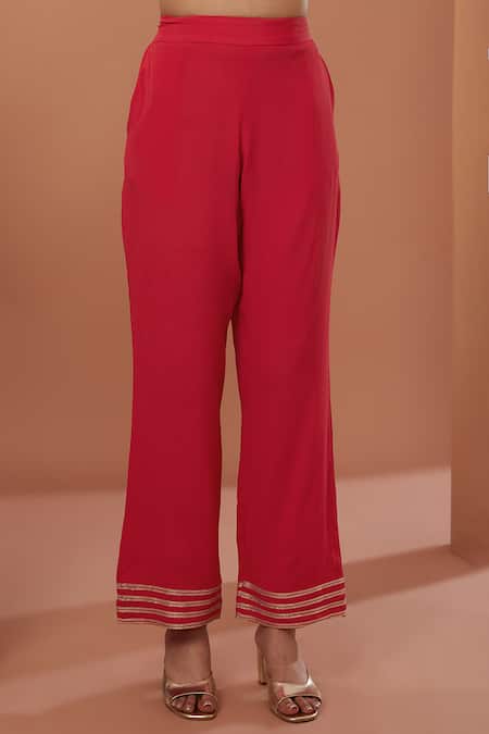 Buy_House Of Supriya_Red Georgette, Denim Cut Work, Gota Patti, Beads, Floral Placket Kurta Set _Online_at_Aza_Fashions