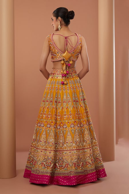 House Of Supriya Raw Silk Floral Embroidered Bridal Lehenga Set 