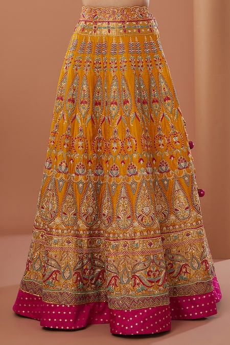 Buy House Of Supriya Yellow Silk, Georgette Sequins, Zari Raw Floral Embroidered Bridal Lehenga Set Online at Aza Fashions Buy_House Of Supriya_Yellow Silk, Georgette Sequins, Zari Raw Floral Embroidered Bridal Lehenga Set _Online_at_Aza_Fashions