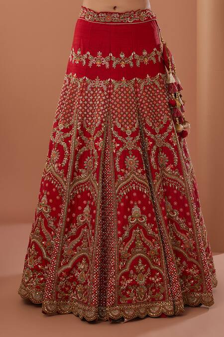 Buy_House Of Supriya_Red Leatherette, Silk, Georgette Sequins, Beads, Zardozi Work Bridal Lehenga Set _Online_at_Aza_Fashions