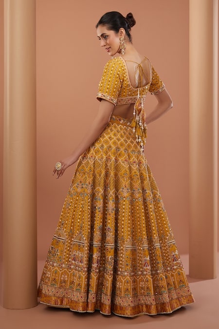 House Of Supriya Yellow Mughal Embroidered Bridal Lehenga Set 
