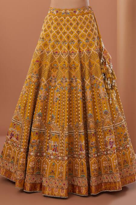 Buy_House Of Supriya_Yellow , Organza Sequins, Beads, Mughal Embroidered Bridal Lehenga Set _Online_at_Aza_Fashions