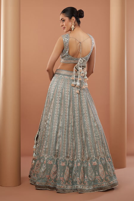 House Of Supriya Stripe Embroidered Lehenga Set 