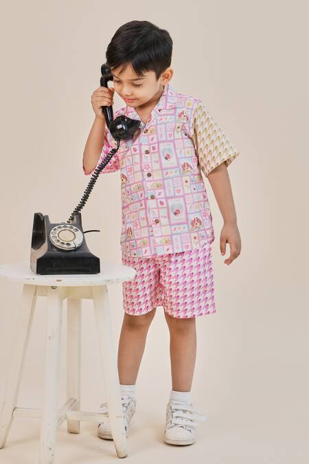 Buy Little Shiro Purple Cotton, Poplin Patchwork Mosaic Puppy Love Print Shirt With Shorts Online at Aza Fashions Buy_Little Shiro_Purple Cotton, Poplin Patchwork Mosaic Puppy Love Print Shirt With Shorts_Online_at_Aza_Fashions