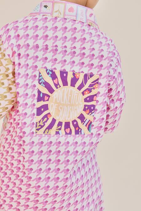 Little Shiro Purple Cotton, Poplin Patchwork Mosaic Puppy Love Print Shirt With Shorts at Aza Fashions Little Shiro_Purple Cotton, Poplin Patchwork Mosaic Puppy Love Print Shirt With Shorts_at_Aza_Fashions