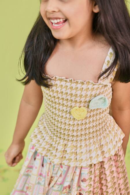 Buy Little Shiro Green Satin, Lizzie Puppy Love And Houndstooth Print Dress Online at Aza Fashions Buy_Little Shiro_Green Satin, Lizzie Puppy Love And Houndstooth Print Dress_Online_at_Aza_Fashions