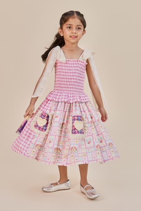 Little Shiro Bella Cute Motif & Houndstooth Print Dress 