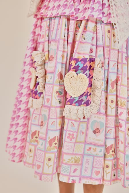 Buy_Little Shiro_Purple Satin, Bella Cute Motif And Houndstooth Print Dress_Online_at_Aza_Fashions