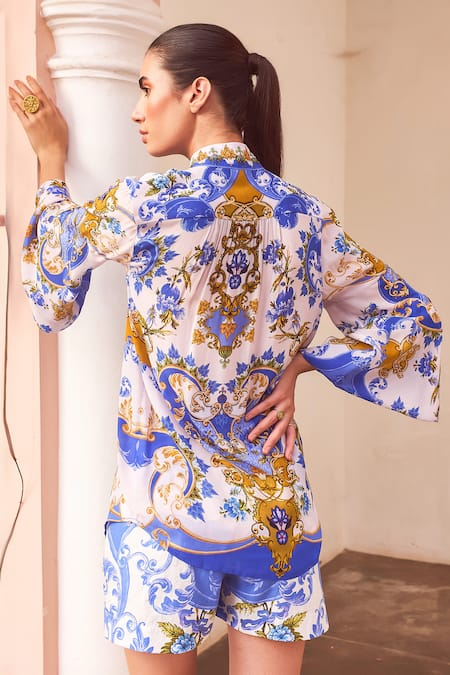 Zariaah Santorini Floral Print Shirt With Shorts 