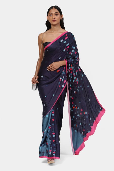 Satya Paul Song Of Celeste Geometric Embellished Saree With Running Blouse 