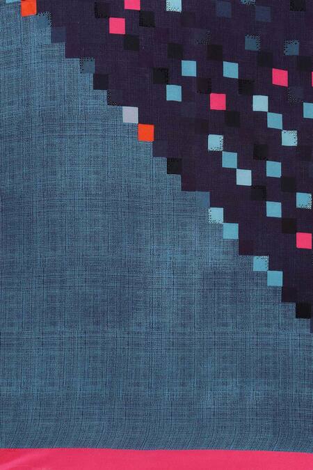 Satya Paul_Grey Satin, Song Of Celeste Geometric Embellished Saree With Running Blouse _at_Aza_Fashions