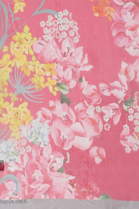 Satya Paul_Grey Crepe, Chiffon Embroidery Mandarin Collar And Printed Kurta Set _at_Aza_Fashions