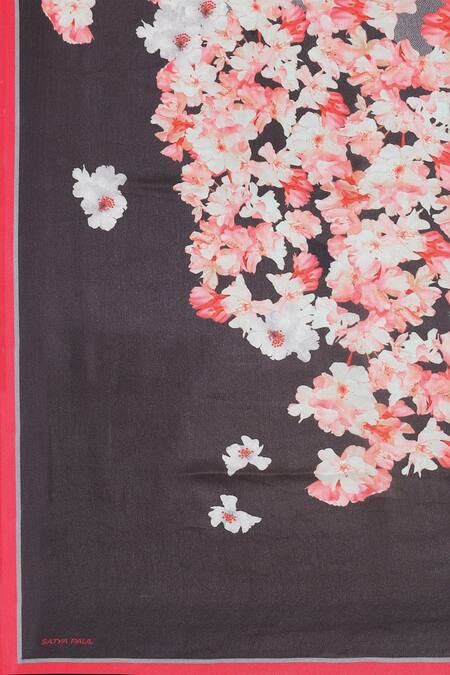 Satya Paul_Black Satin, Georgette Singular Border Printed Saree _at_Aza_Fashions