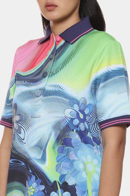 Shop_Satya Paul_Green Neoprene Collared Bloom And Boom Print Dress _Online_at_Aza_Fashions