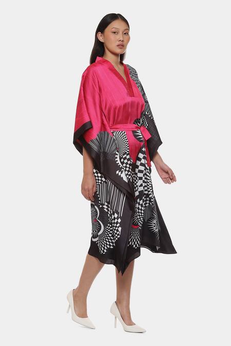 Buy_Satya Paul_Black Satin V-neck I See Holidays Trippy Print Kaftan _Online_at_Aza_Fashions