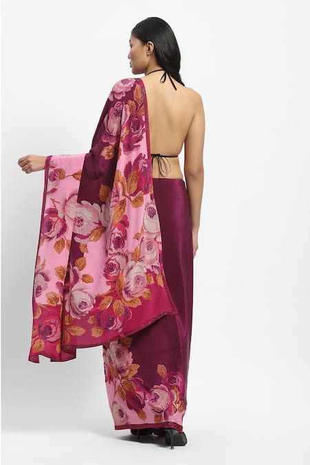 Shop Satya Paul Pink Crepe Crystals, Strolling By The Seine Embelished Saree With Running Blouse at Aza Fashions Shop_Satya Paul_Pink Crepe Crystals, Strolling By The Seine Embelished Saree With Running Blouse _at_Aza_Fashions