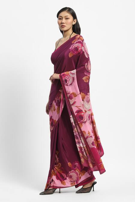 Satya Paul Pink Crepe Crystals, Strolling By The Seine Embelished Saree With Running Blouse Online at Aza Fashions Satya Paul_Pink Crepe Crystals, Strolling By The Seine Embelished Saree With Running Blouse _Online_at_Aza_Fashions