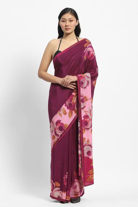 Buy Satya Paul Pink Crepe Crystals, Strolling By The Seine Embelished Saree With Running Blouse Online at Aza Fashions Buy_Satya Paul_Pink Crepe Crystals, Strolling By The Seine Embelished Saree With Running Blouse _Online_at_Aza_Fashions